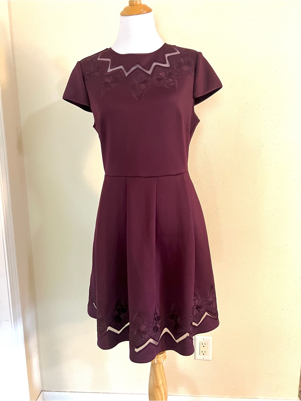 Ted Baker Plum Embroidered Fit & Flare Mini Dress